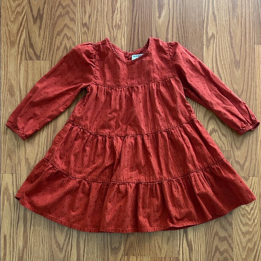 Old Navy Rust Red Tiered Long Sleeve Girls Dress